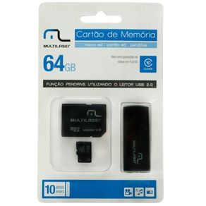 Cartão De Memória Multilaser Micro Sd Classe 10 3 Em 1 64GB GO - 580964