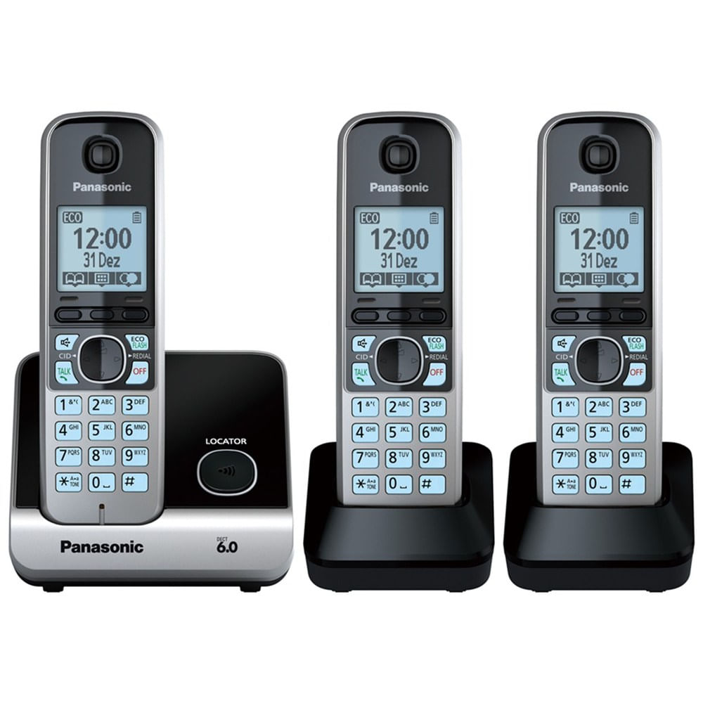 Telefone Sem Fio Panasonic KX-TG6713LBB 3 Ramais - Fujioka