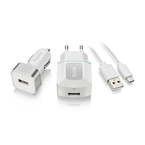 Kit Carregador Elgin Parede/Veicular/Cabo GO - 255093 Kit Carregador Elgin Parede/Veicular/Cabo GO - 255093