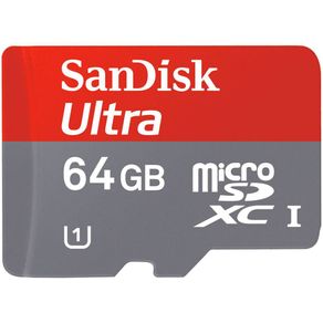 Cartão de Memória SANDISK Ultra, Micro SD, 64GB, com adaptador 80MB/S GO - 581207 Cartão de Memória SANDISK Ultra, Micro SD, 64GB, com adaptador 80MB/S GO - 581207