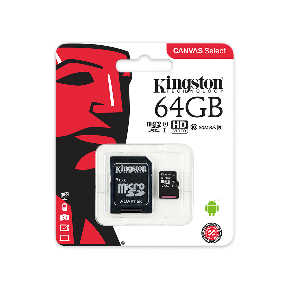 Cartão micro SD Kingston 64GB C10