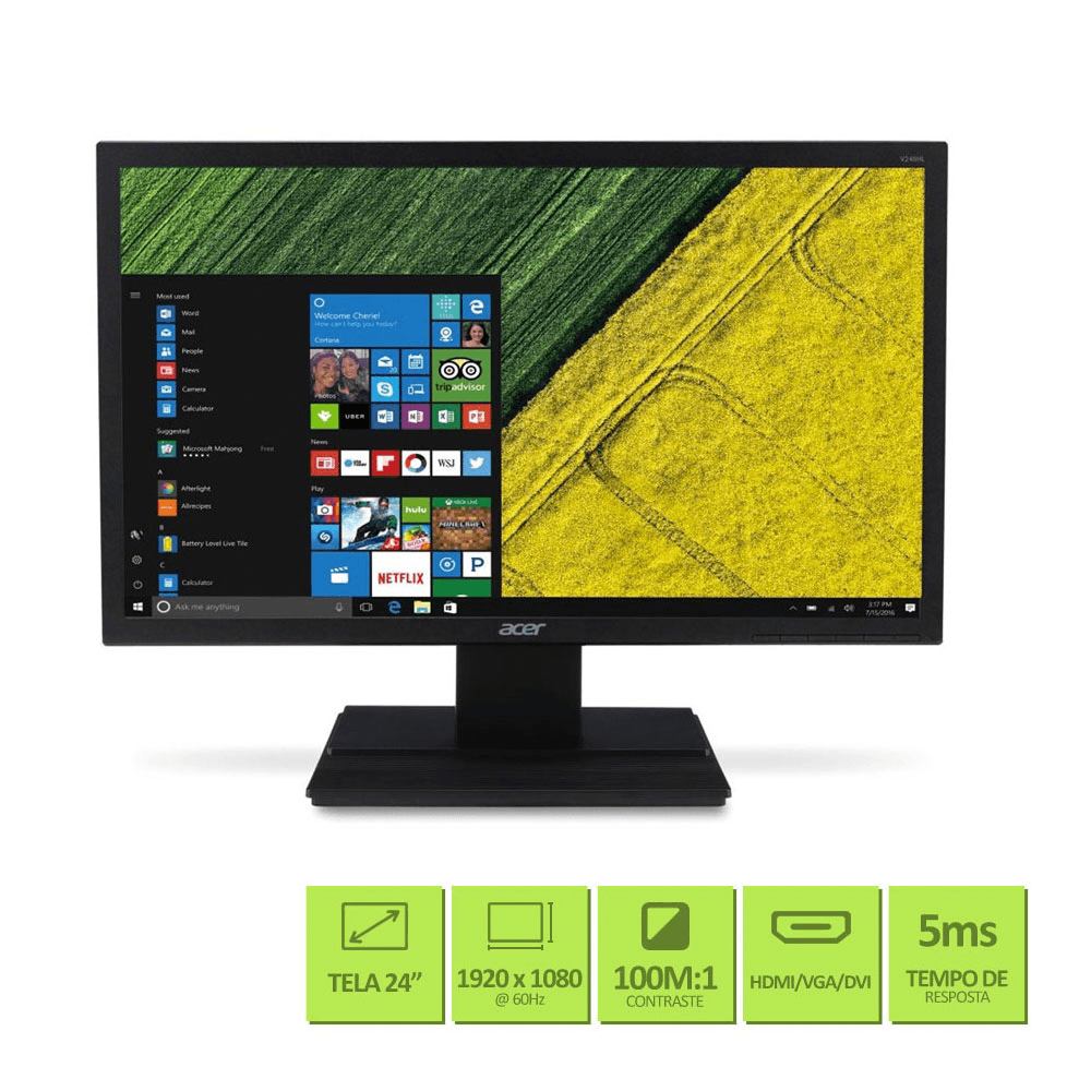 Acer 23.8型 ワイド フルHD V246HYLCwid Monitor Acer, V246HL HDMI, Tela de 24