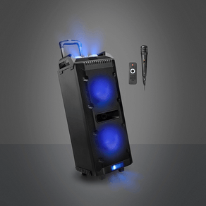 Caixa de Som Amplificada Multilaser SP290 300W, Efeitos de Luzes de LED, Entrada Para Microfone, 2 Woofers de 8