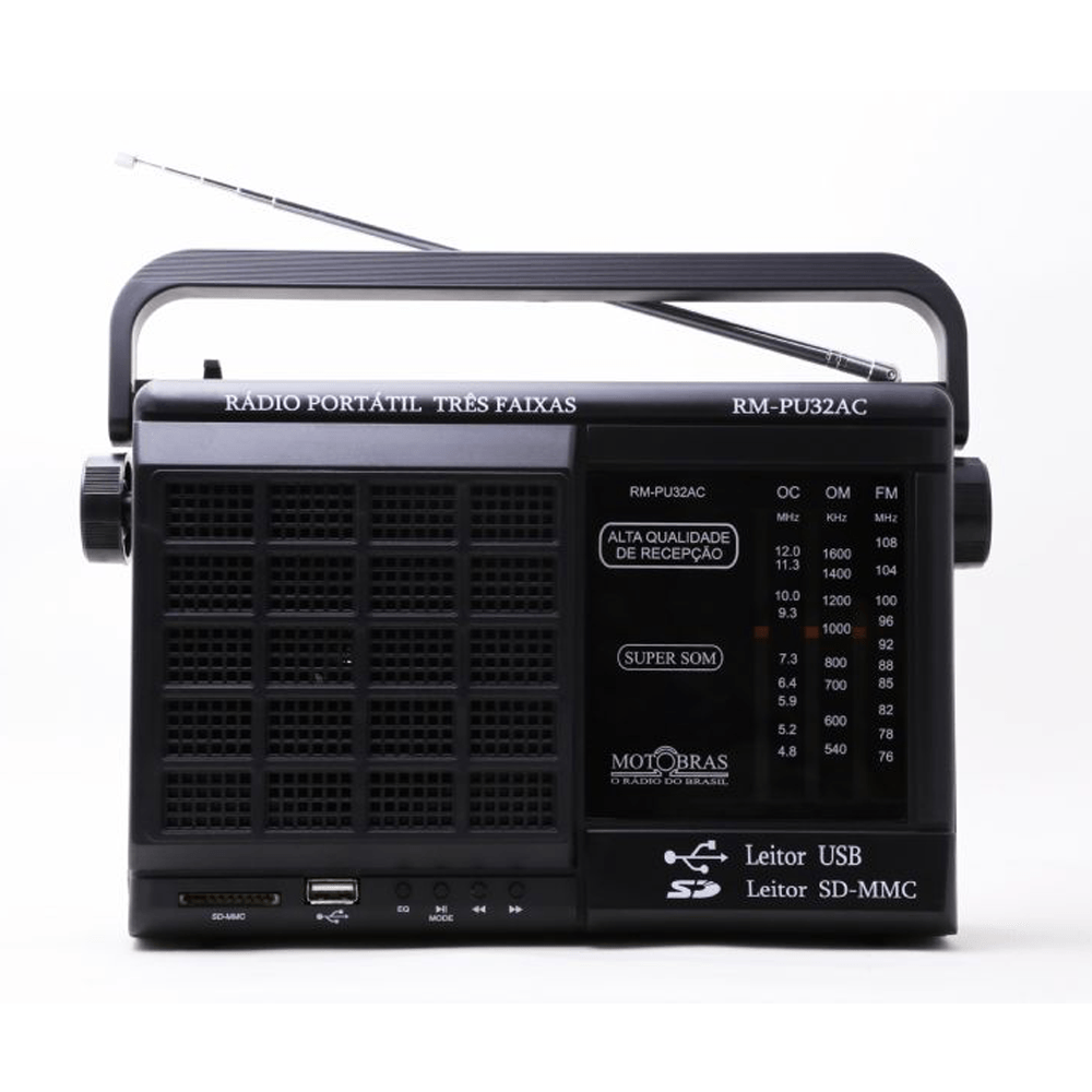 Rádio Portátil Motobras RMPU32AC, AM/FM, USB/SD, Entrada para Fone
