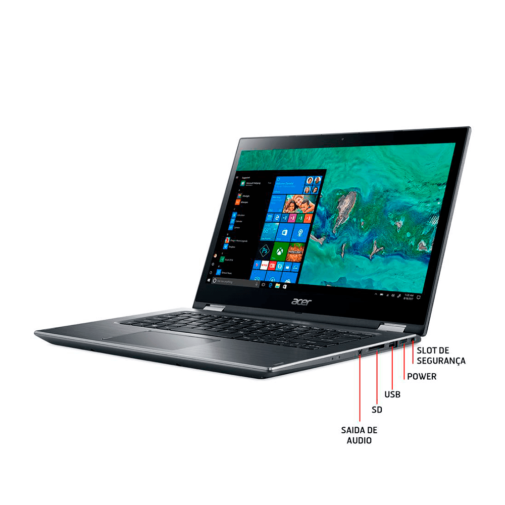 Notebook Acer 2 EM 1 Spin 3 Sp314-51-C3ZZ Core I7 8GB 256GB 14