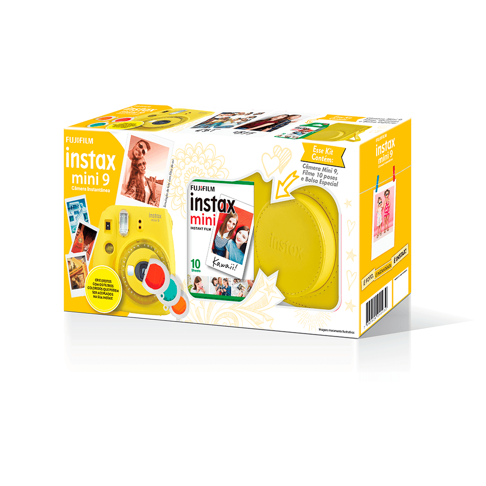 Kit Câmera Instax Mini 9 Amarelo - Fujioka Distribuidor