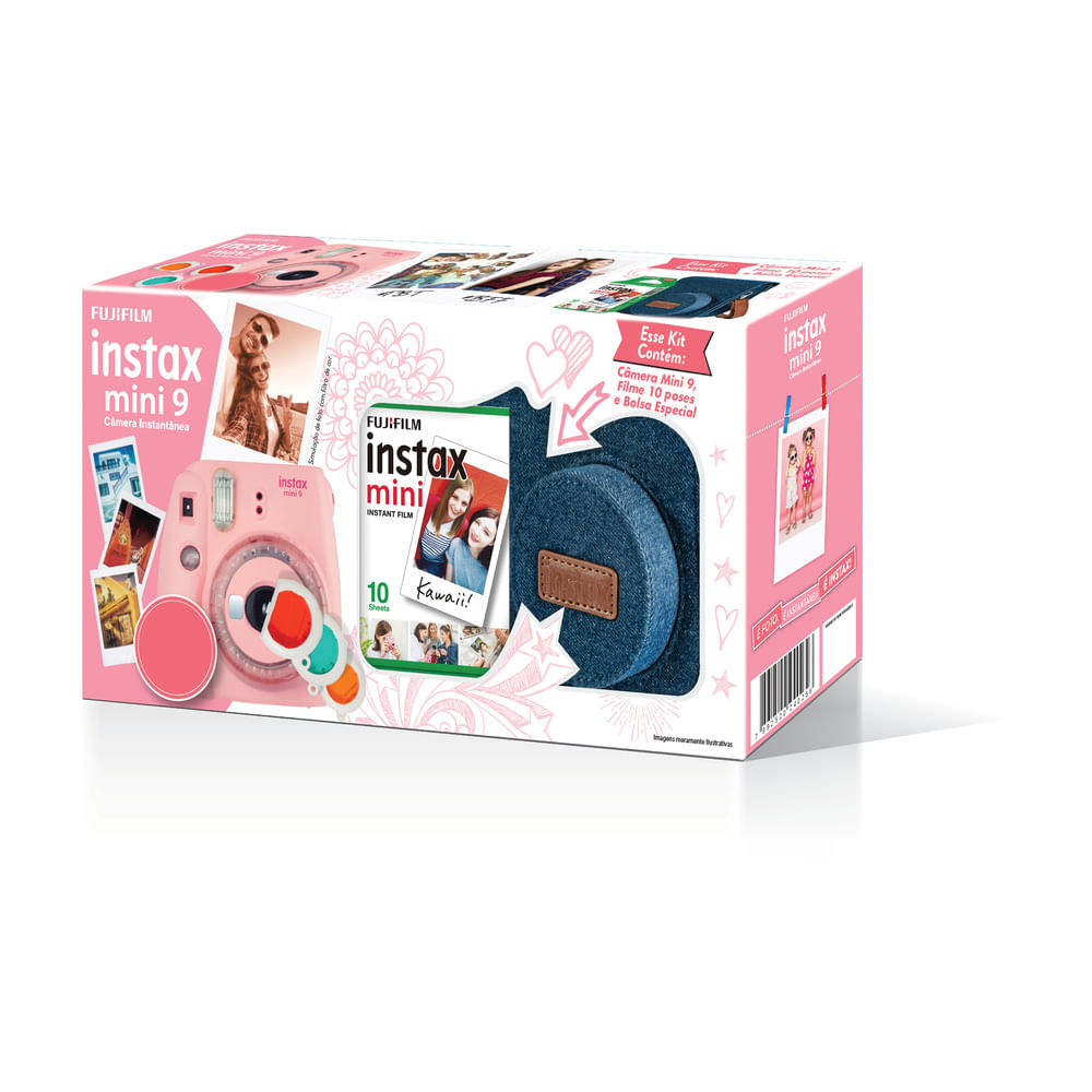 Kit Câmera Instax Mini 9 Rosa Claro - Fujioka Distribuidor