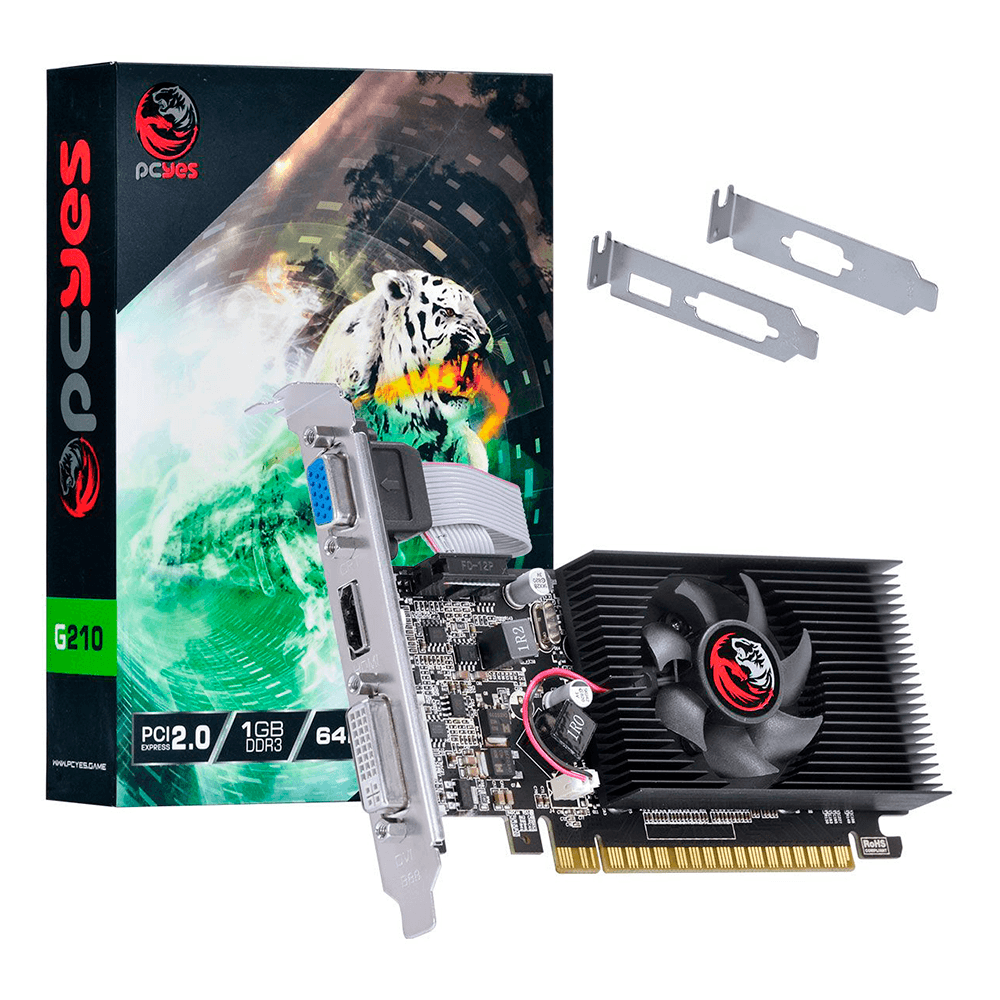 Placa de V deo PCYES NVIDIA GEFORCE GT 210 1GB DDR3 64 Bits com Kit Low Profile Incluso PA210G6401D3LP GO 59550