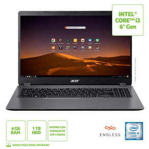 Notebook Acer Aspire 3 A315-54K-33AU Intel Core I3 6006U 4GB RAM 1TB HD 15.6' Endless OS GO - 571450