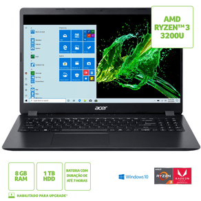 Notebook Acer Aspire 3 A315-42-R5W8 AMD Ryzen 3 8GB RAM 1TB HD 15,6