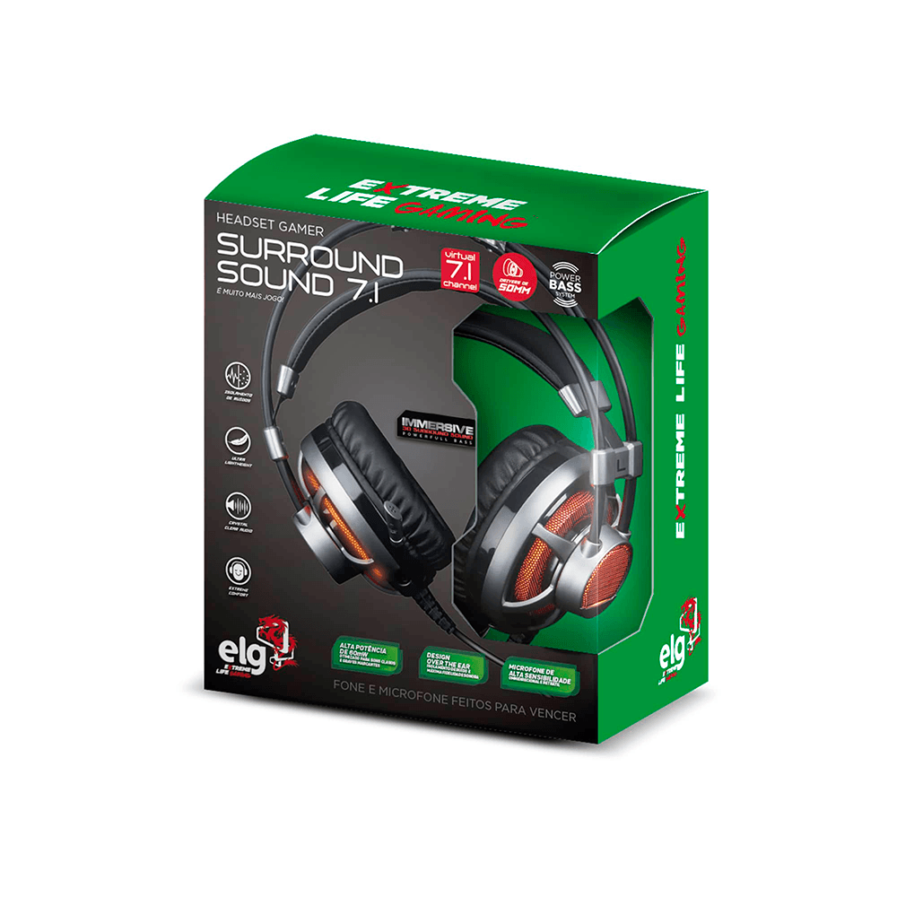 Headset Gamer ELG 7.1 Surround Channel HGSS71 com Microfone