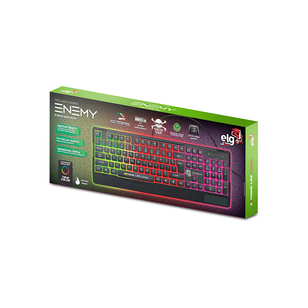 Teclado Gamer ELG Enemy TGEN, Iluminação LED 3 Cores, Membrana