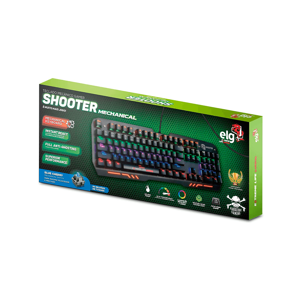 Teclado Gamer ELG Mechanical Shooter TGMS com Switches Cherry Blue