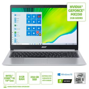 Notebook Acer Aspire 5 A515-54G-53GP Intel Core I5 8GB 256GB SSD NVIDIA MX250 15.6' Windows 10 | Bivolt DF - 571475