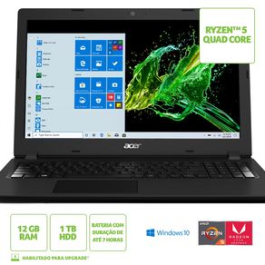 Notebook Acer Aspire 3 A315-42-R1B0 AMD Ryzen 5 RAM 12GB HD 1TB 15.6' Windows 10 | Bivolt DF - 571477