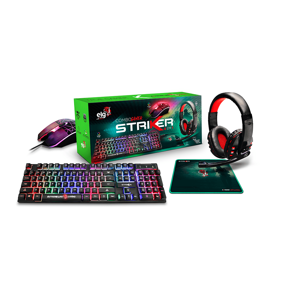 Combo Gamer ELG 4 Em 1 ? Headset + Mouse + Teclado + Mousepad