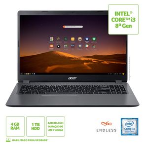 Notebook Acer Aspire 3 Intel Core i3 8130U, 4GB, 1TB, Endless OS, 15.6
