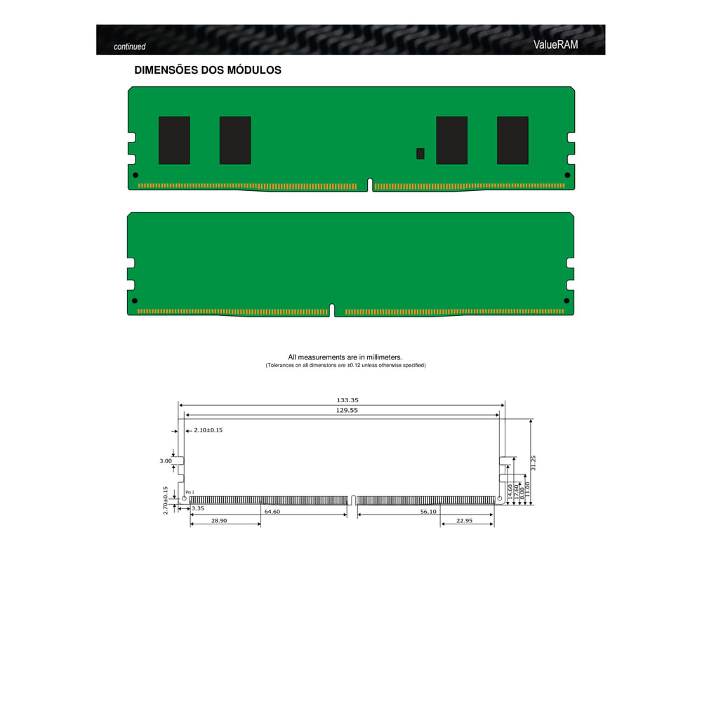 Memória Kingston de 4GB DIMM DDR4 2400Mhz 1,2V 1Rx16 para desktop