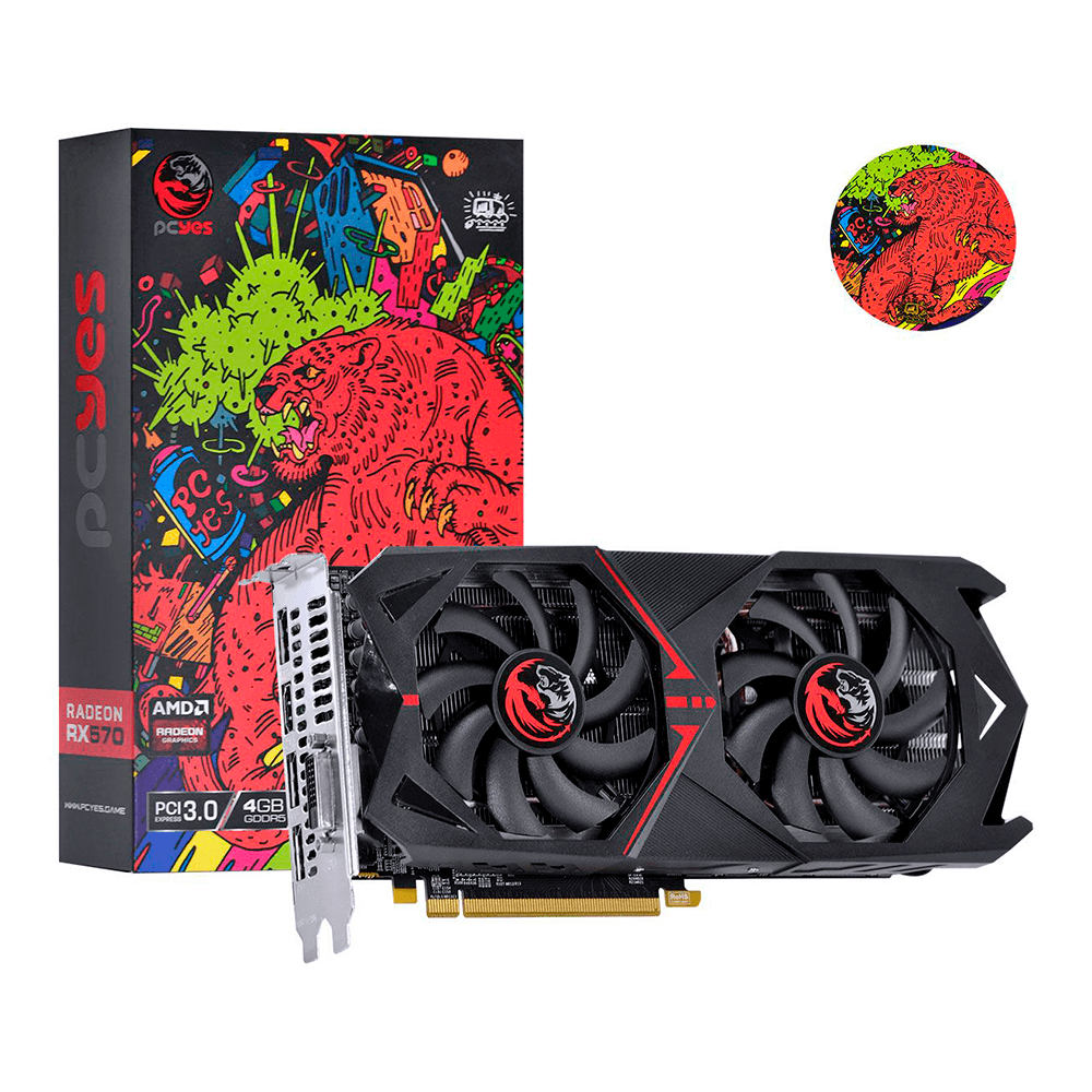 Placa de Vídeo PCYES, AMD RADEON RX 570, 4GB GDDR5, 256 Bits, Dual