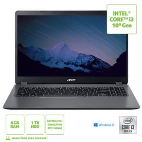 Notebook Acer AspireA315-56-34A9, Intel Core I3, 8GB RAM, 1TB HD, 15,6