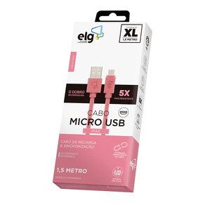 Cabo ELG Micro USB 2.4A / 12W Carga rápida - Cabo 5X mais resistente - 1,5 metro - M515PKMAX | Rosa DF - 278414