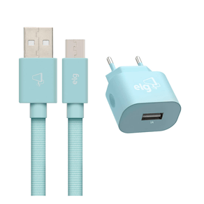 Kit de Parede Universal ELG 1 Saída USB + Cabo Micro USB 1 Metro para Recarga - KT510WLBE Azul Turquesa | Bivolt DF - 278411