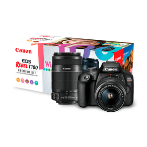 Câmera Digital Canon EOS Rebel T100 Premium Kit com Lente EF-S 18-55mm + EF-S 55-250mm Preto DF - 227207