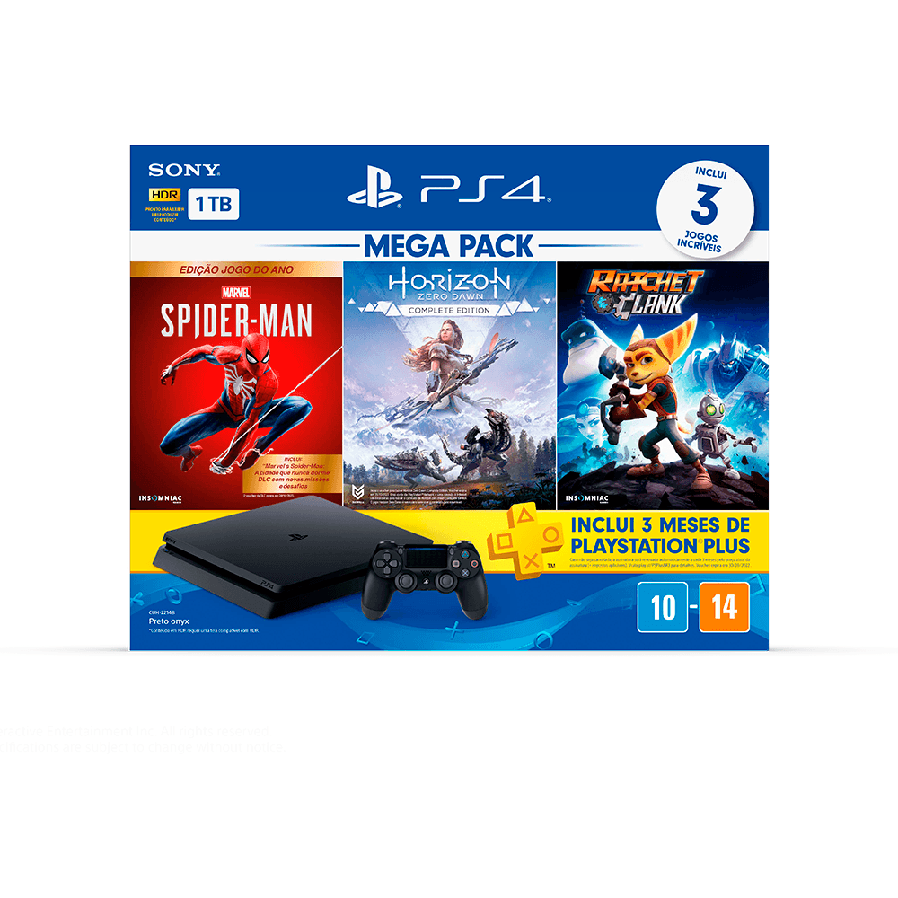 Console Sony Playstation 4 Slim Mega Pack, Com Controle Sem Fio