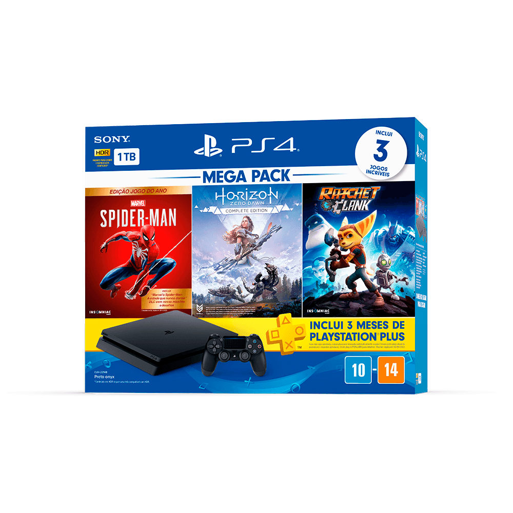 Console Sony Playstation 4 Slim Mega Pack 15, Com Controle Sem Fio