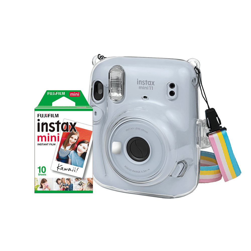 instax mini 11 ホワイト ストラップ付き Kit Câmera Instax Mini 11 com pack 10 fotos e bolsa Crystal