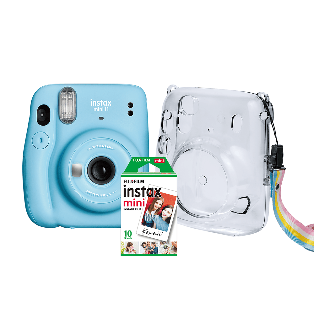 Kit Câmera Instax Mini 11 com pack 10 fotos e bolsa Crystal | Azul