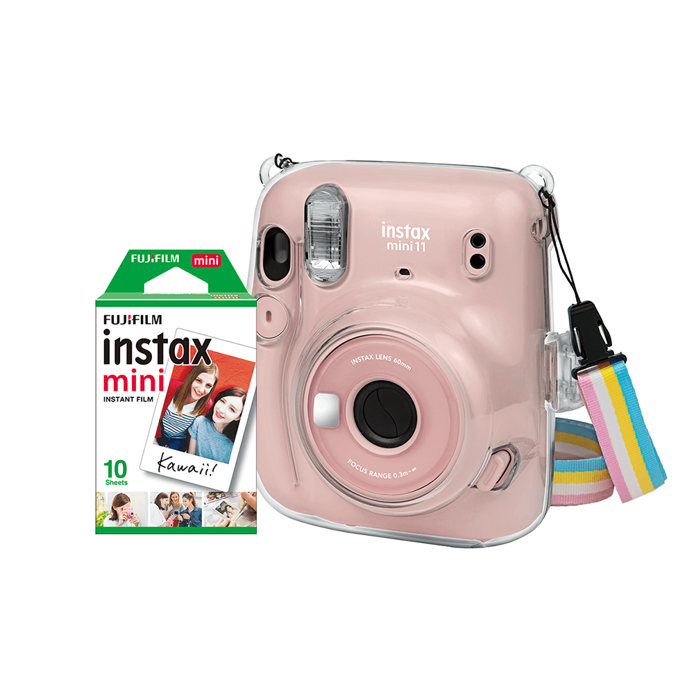 Kit Câmera Instax Mini 11 com pack 10 fotos e bolsa Crystal | Rosa
