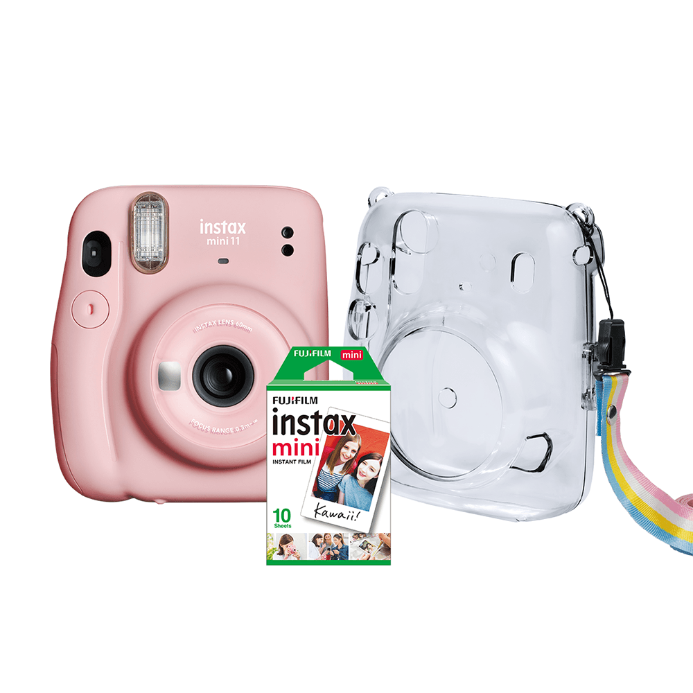 Kit Câmera Instax Mini 11 com pack 10 fotos e bolsa Crystal | Rosa