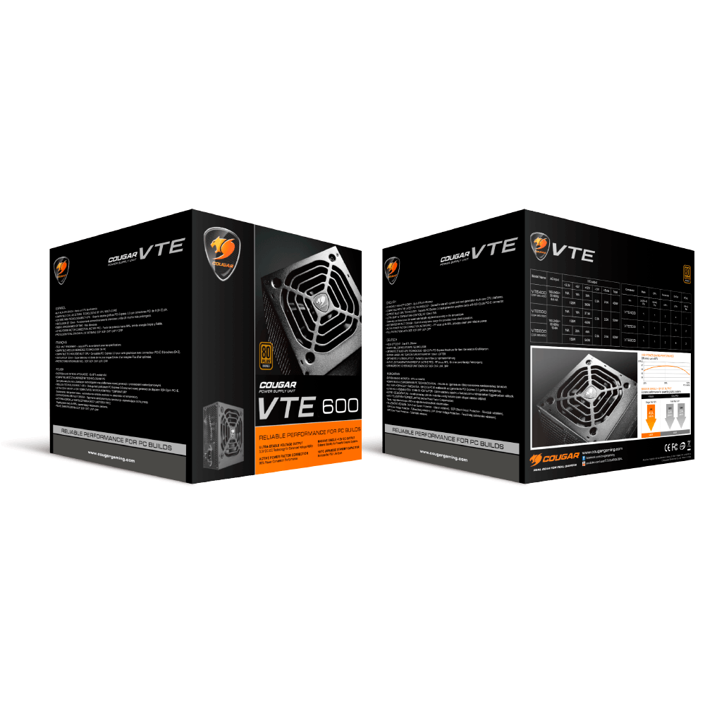 Fonte Cougar 600W 80 Plus Bronze VTE Bivolt | Preto - Fujioka