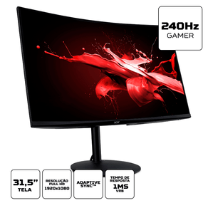 Monitor Gamer Acer Nitro XZ320Q FHD 1ms 240Hz 31,5' ZeroFrame Bivolt  | Preto / Vermelho DF - 266098