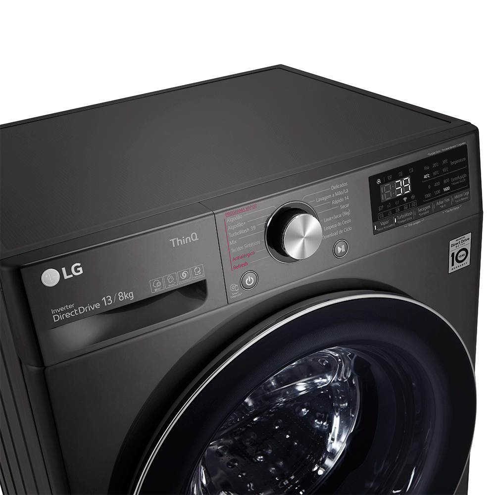 Lava e Seca Smart LG VC2 13kg Aço Escovado Preto com Inteligência