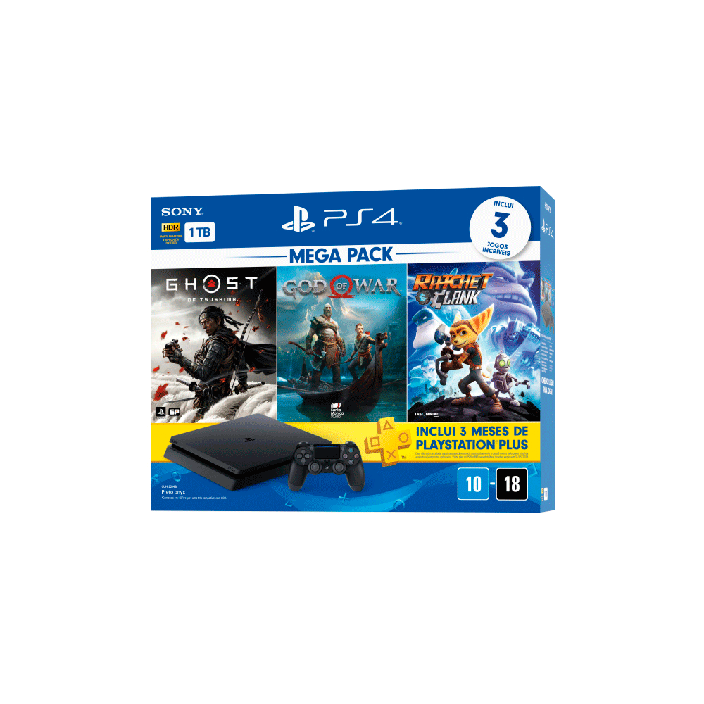 Console Sony Playstation 4 Slim Mega Pack, Com Controle Sem Fio