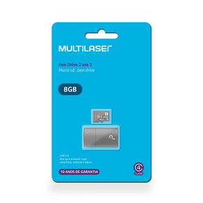 Pen Drive 2 em 1 Multilaser Leitor USB + Cartão de Memória Classe 4 8GB - MC161 | Preto DF - 278766