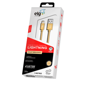 Cabo ELG USB Lightning 2.4A / 12W Carga rápida - 1,5 metro - L810BG | Dourado DF - 278769