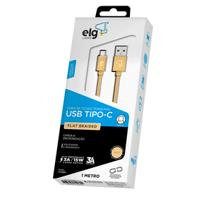 Cabo ELG USB Tipo C 1 Metro Para Recarga e Sincronização - TC10BG | Dourado DF - 278768