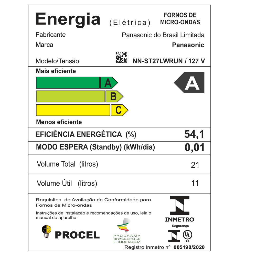 Forno Micro-ondas Panasonic 21 Litros ST27LW 127V Branco - Fujioka