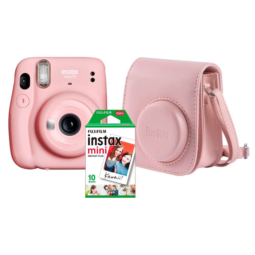Kit Câmera Instax Mini 11 com pack 10 fotos e Bolsa Rosa - Fujioka