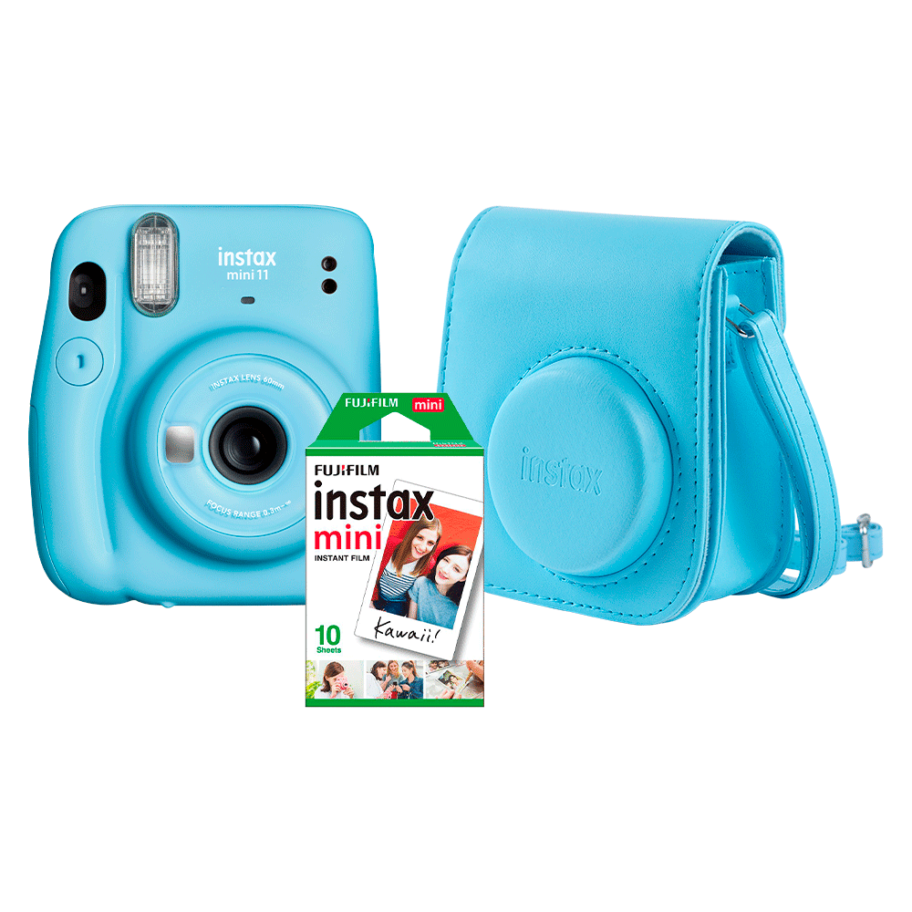 Kit Câmera Instax Mini 11 com pack 10 fotos e Bolsa Azul - Fujioka