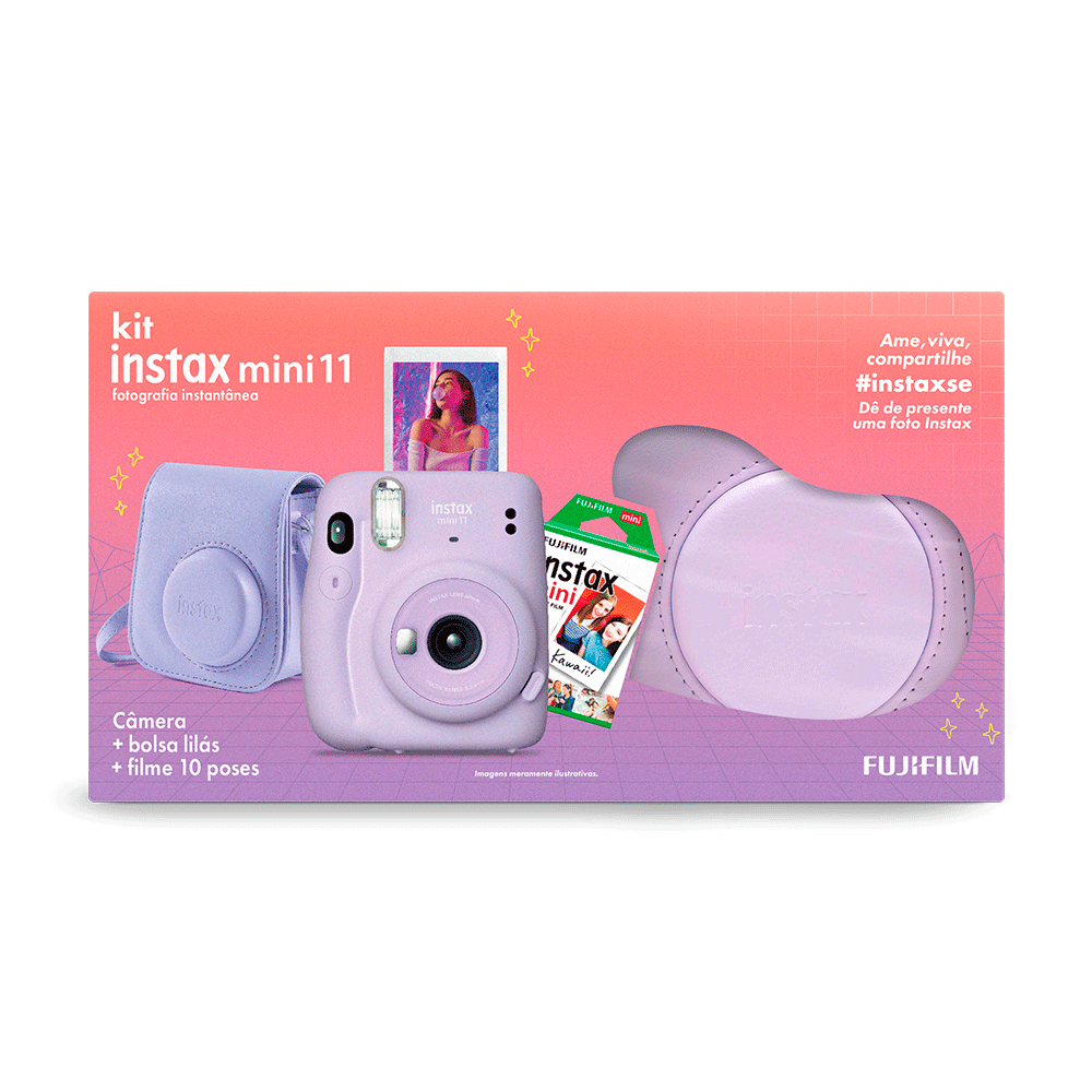 Kit Câmera Instax Mini 11 com pack 10 fotos e Bolsa Lilas Artigo