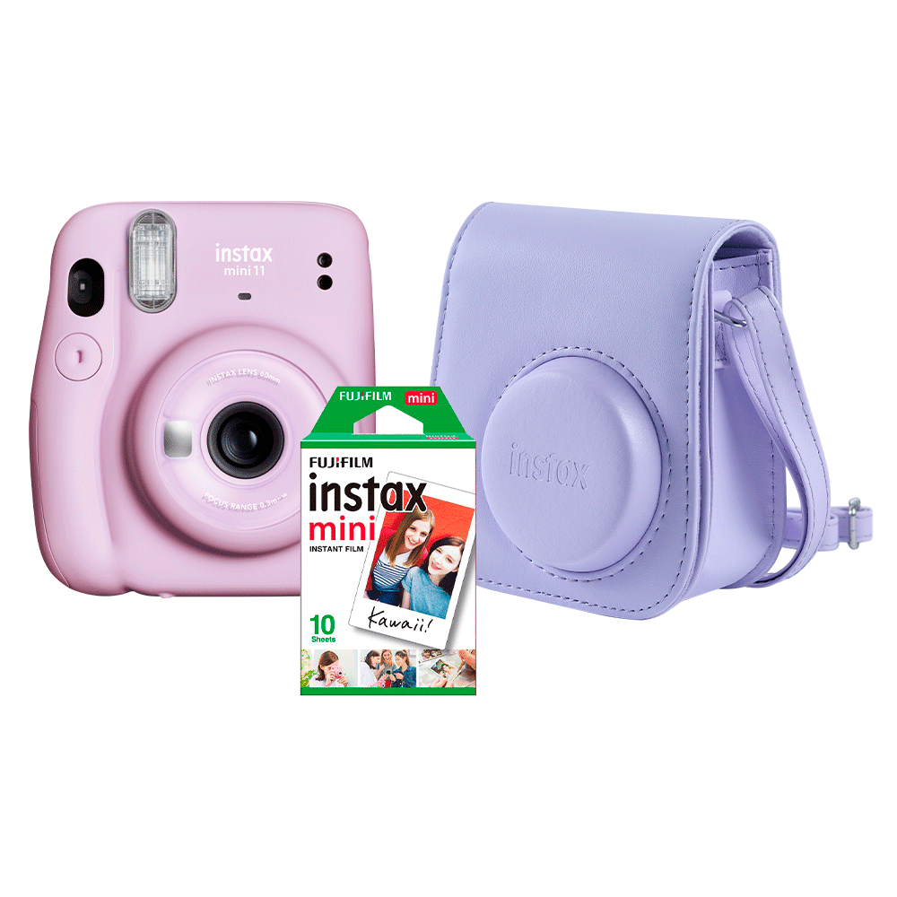 instax mini 11 リラパープル Kit Câmera Instax Mini 11 com pack 10 fotos e Bolsa Lilas Artigo