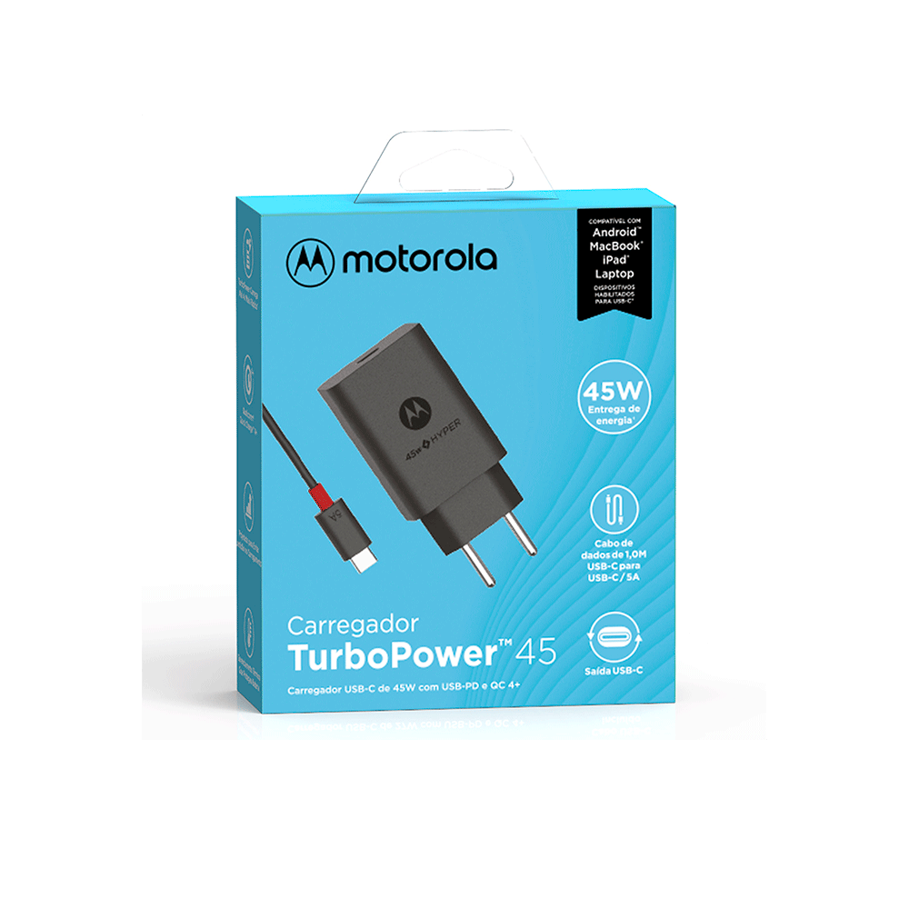 Carregador De Parede Motorola Turbo Power 45w - Com Cabo Usb-C