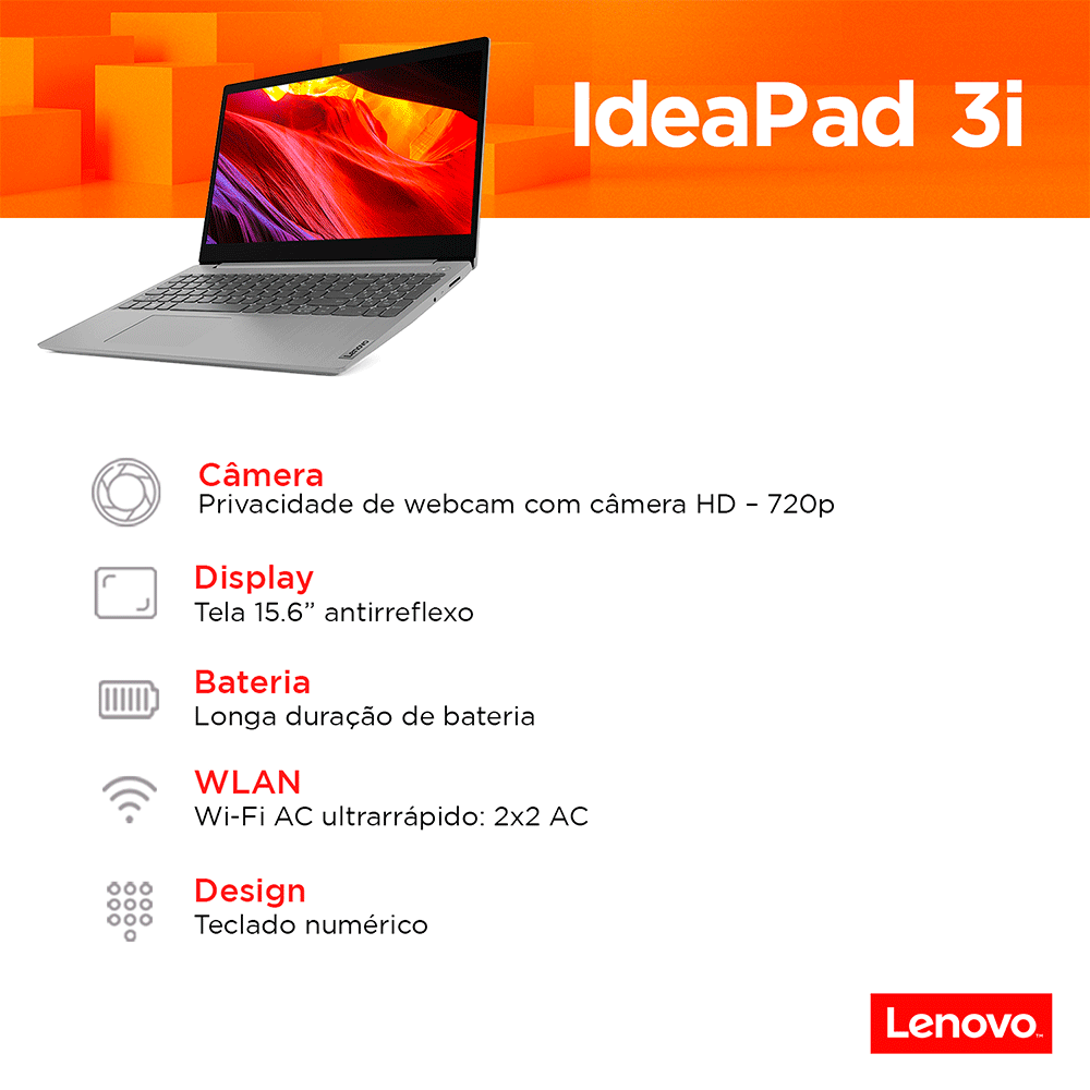 Notebook Lenovo Ultrafino IdeaPad 3i i3-10110U 8GB 256 GB SSD