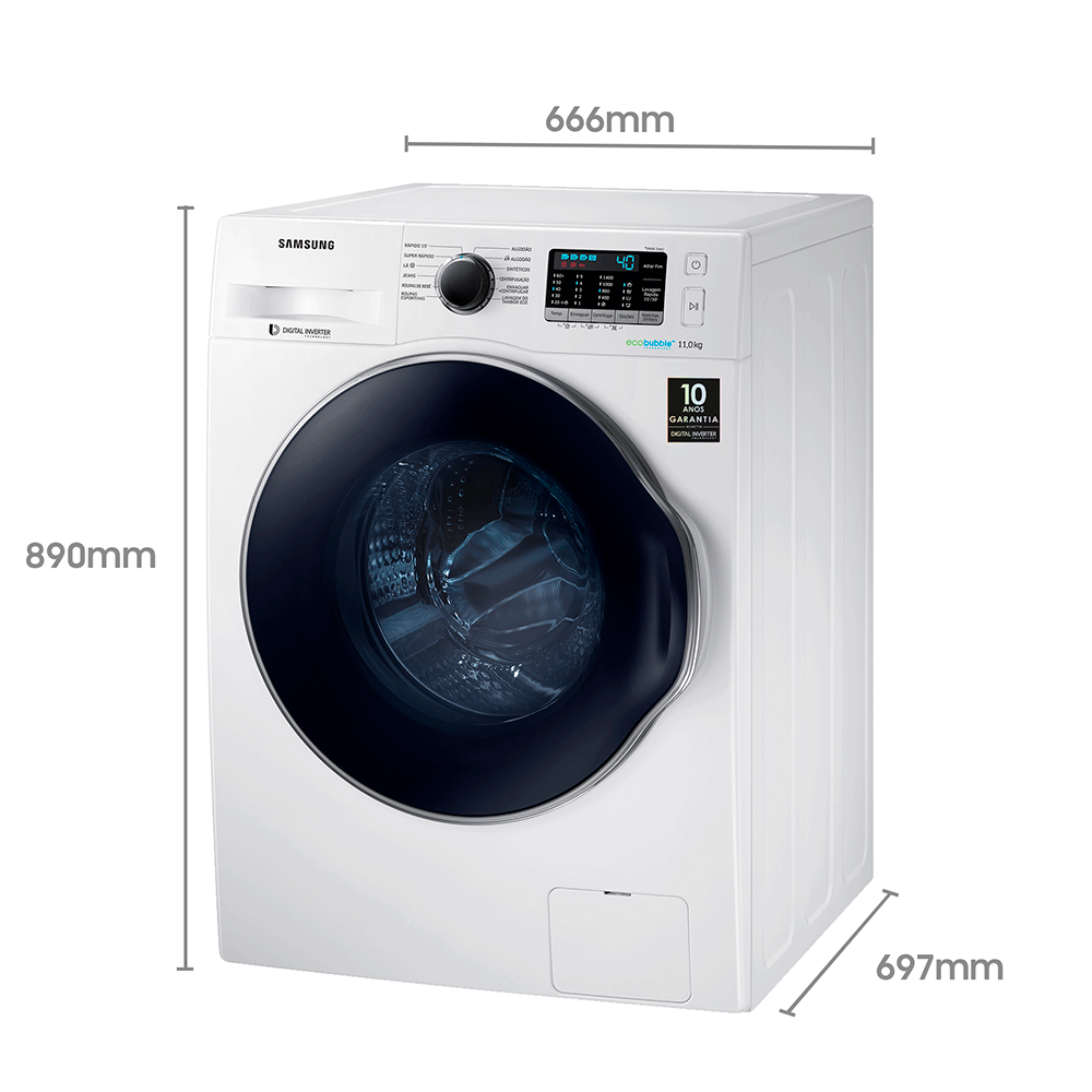 Lavadora Samsung WW6800 11KG, Porta Crystal Blue com Ecobubble