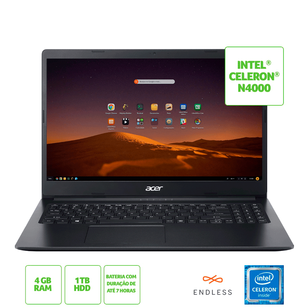 Notebook Acer Aspire 3 A315-34-C6ZS Intel Celeron N4000 4GB RAM