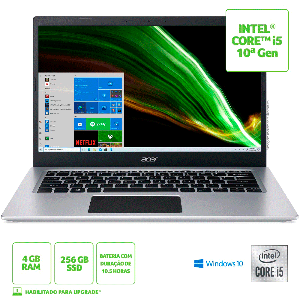 Notebook Acer Aspire 5, Intel Core I5, Windows 10 HSL, DDR4, 4GB